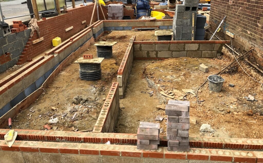 Footing up to damp course on foundations for new build house or extension.